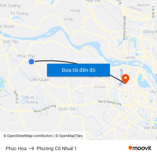 Phúc Hòa to Phường Cổ Nhuế 1 map