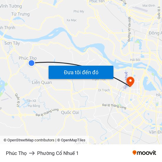 Phúc Thọ to Phường Cổ Nhuế 1 map