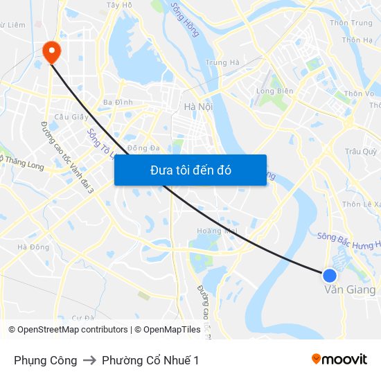 Phụng Công to Phường Cổ Nhuế 1 map