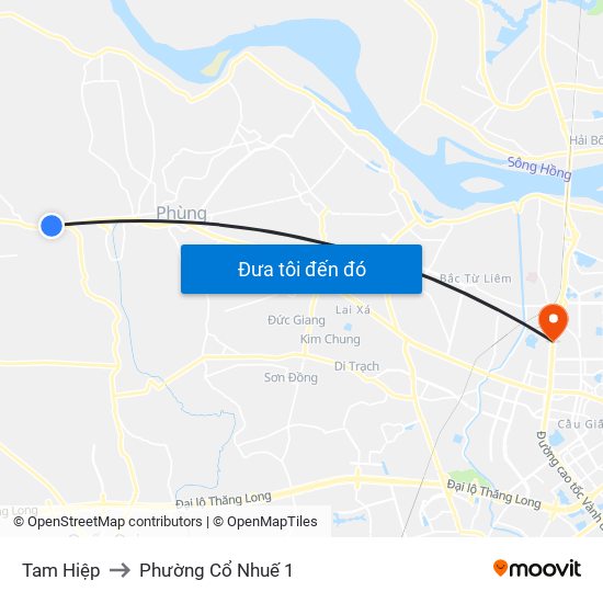 Tam Hiệp to Phường Cổ Nhuế 1 map