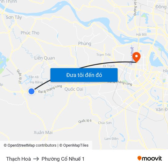 Thạch Hoà to Phường Cổ Nhuế 1 map