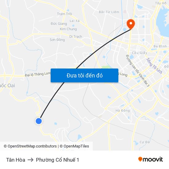 Tân Hòa to Phường Cổ Nhuế 1 map