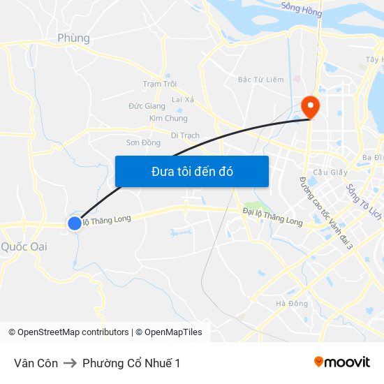 Vân Côn to Phường Cổ Nhuế 1 map