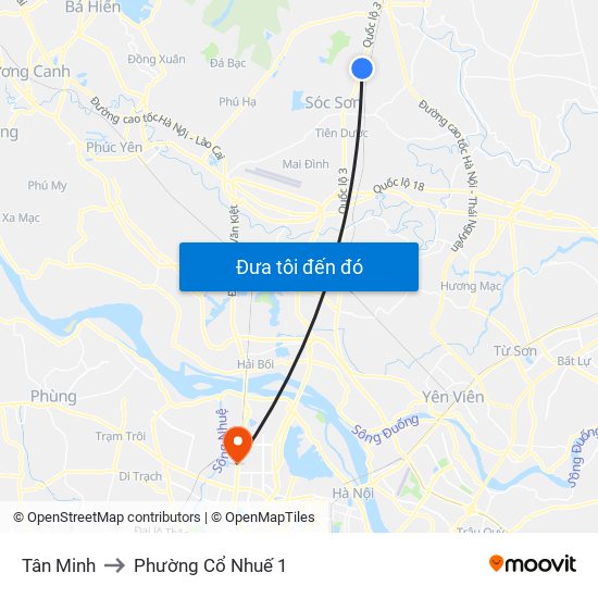 Tân Minh to Phường Cổ Nhuế 1 map