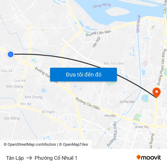 Tân Lập to Phường Cổ Nhuế 1 map