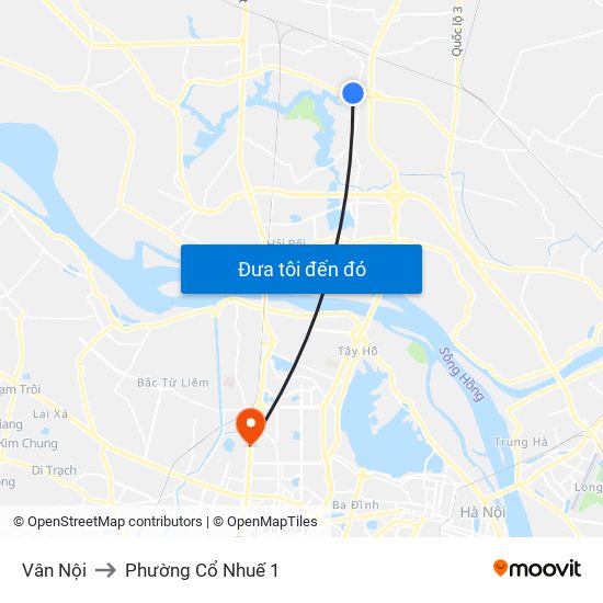 Vân Nội to Phường Cổ Nhuế 1 map