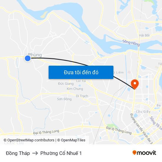 Đồng Tháp to Phường Cổ Nhuế 1 map