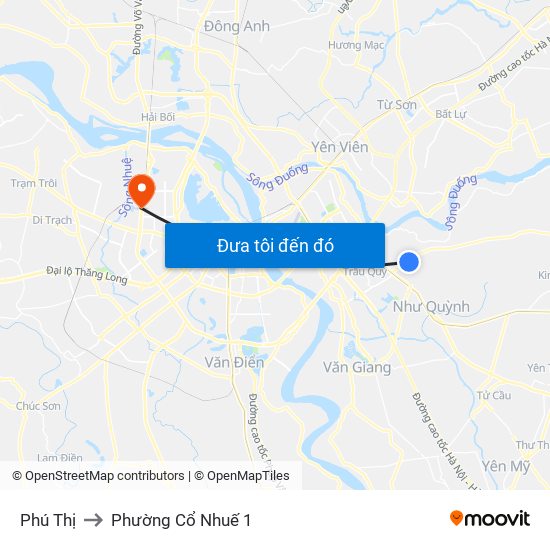 Phú Thị to Phường Cổ Nhuế 1 map