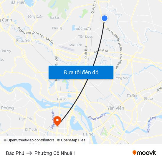 Bắc Phú to Phường Cổ Nhuế 1 map