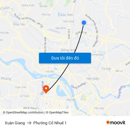 Xuân Giang to Phường Cổ Nhuế 1 map