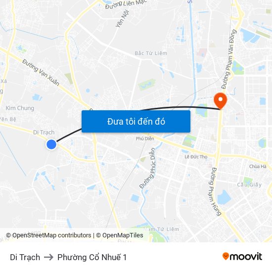 Di Trạch to Phường Cổ Nhuế 1 map