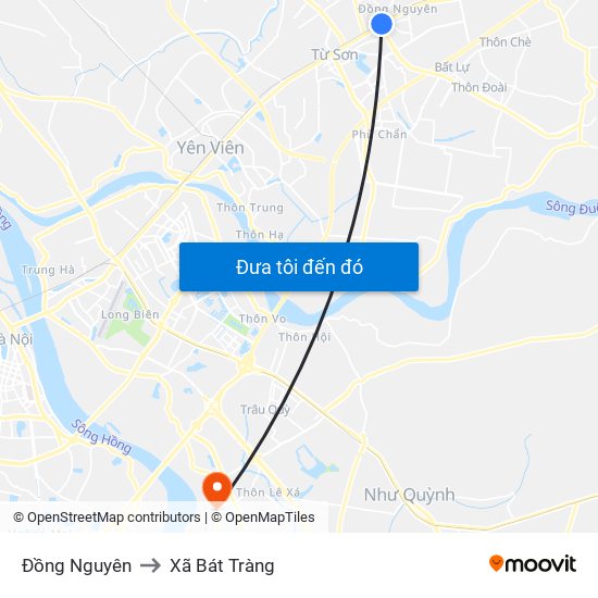 Đồng Nguyên to Xã Bát Tràng map