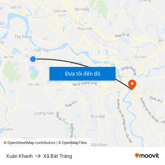 Xuân Khanh to Xã Bát Tràng map