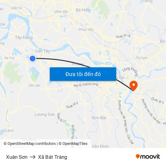 Xuân Sơn to Xã Bát Tràng map
