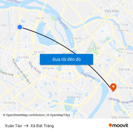 Xuân Tảo to Xã Bát Tràng map