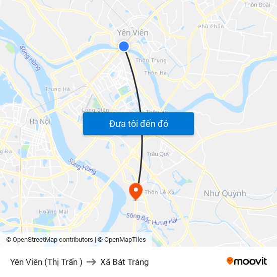 Yên Viên (Thị Trấn ) to Xã Bát Tràng map