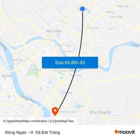 Đông Ngàn to Xã Bát Tràng map