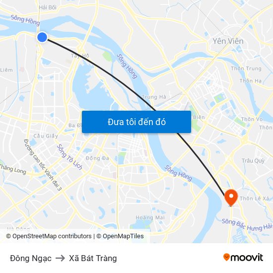 Đông Ngạc to Xã Bát Tràng map