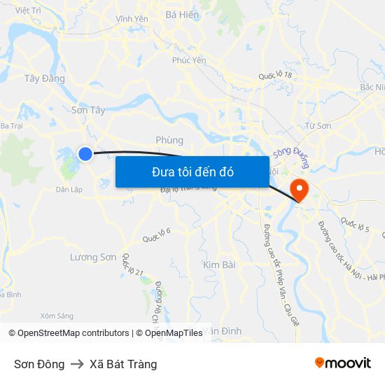 Sơn Đông to Xã Bát Tràng map