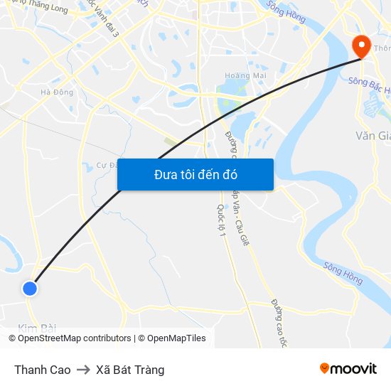 Thanh Cao to Xã Bát Tràng map
