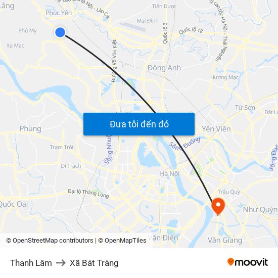 Thanh Lâm to Xã Bát Tràng map