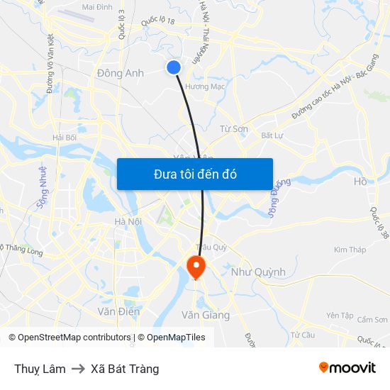 Thuỵ Lâm to Xã Bát Tràng map