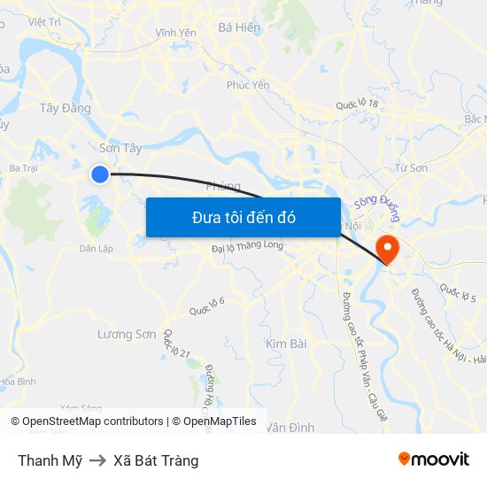 Thanh Mỹ to Xã Bát Tràng map