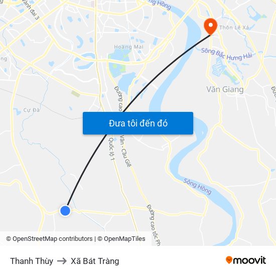 Thanh Thùy to Xã Bát Tràng map
