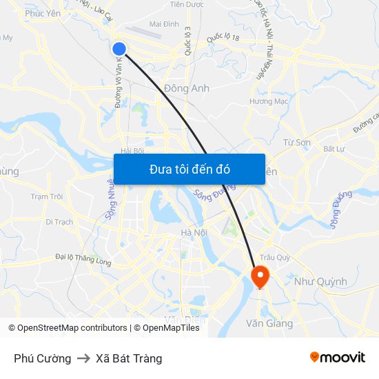 Phú Cường to Xã Bát Tràng map