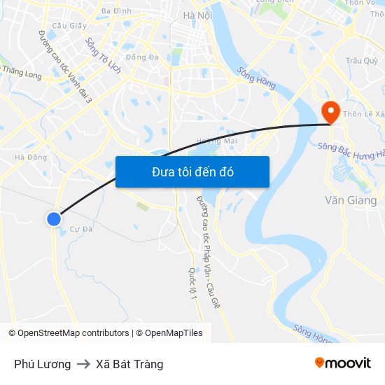 Phú Lương to Xã Bát Tràng map