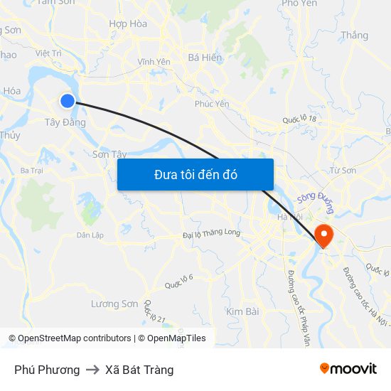 Phú Phương to Xã Bát Tràng map