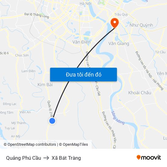 Quảng Phú Cầu to Xã Bát Tràng map