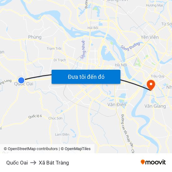 Quốc Oai to Xã Bát Tràng map