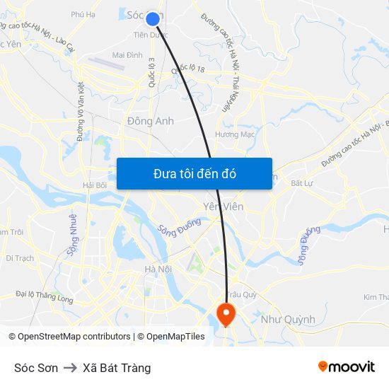 Sóc Sơn to Xã Bát Tràng map