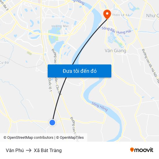 Văn Phú to Xã Bát Tràng map