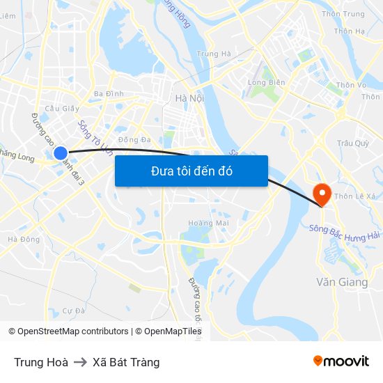 Trung Hoà to Xã Bát Tràng map