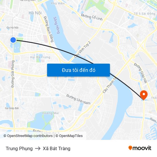 Trung Phụng to Xã Bát Tràng map