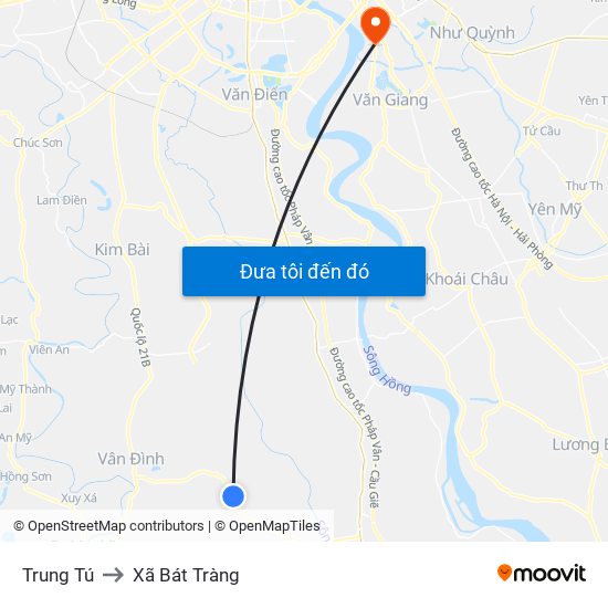 Trung Tú to Xã Bát Tràng map