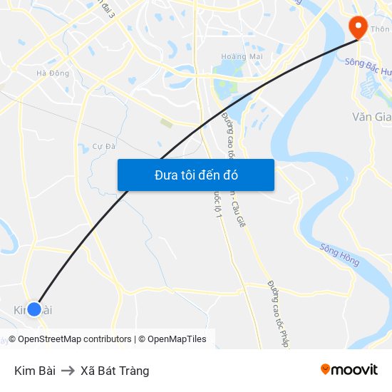 Kim Bài to Xã Bát Tràng map