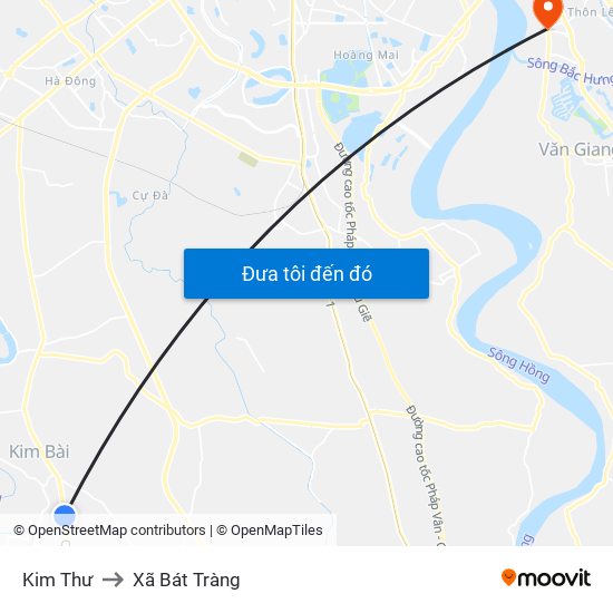 Kim Thư to Xã Bát Tràng map