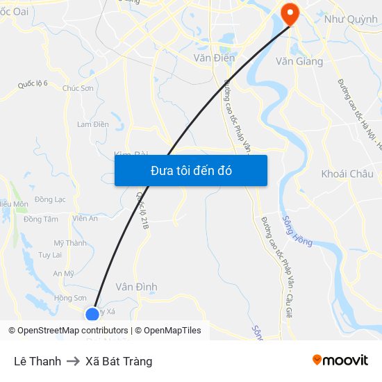 Lê Thanh to Xã Bát Tràng map