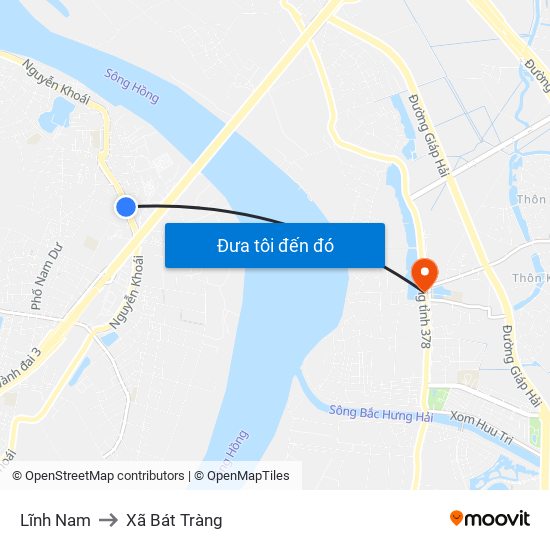 Lĩnh Nam to Xã Bát Tràng map