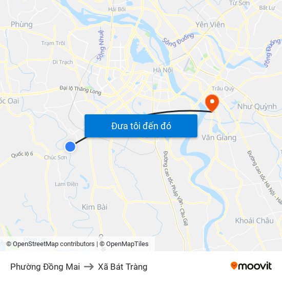 Phường Đồng Mai to Xã Bát Tràng map