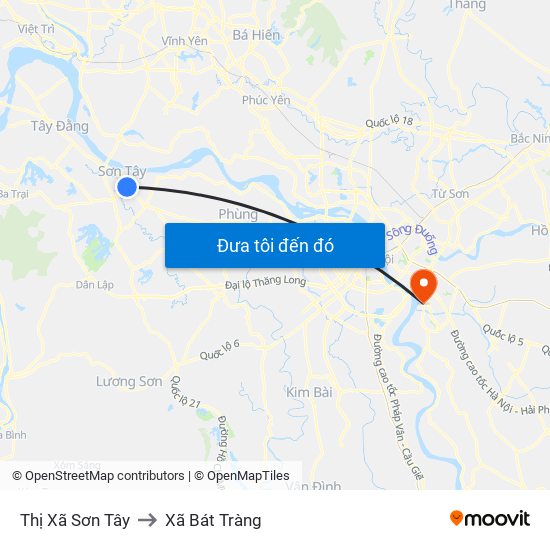 Thị Xã Sơn Tây to Xã Bát Tràng map