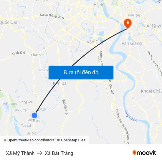 Xã Mỹ Thành to Xã Bát Tràng map