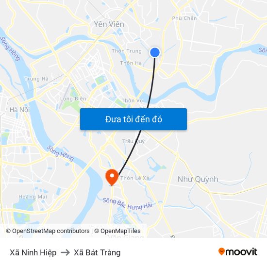 Xã Ninh Hiệp to Xã Bát Tràng map