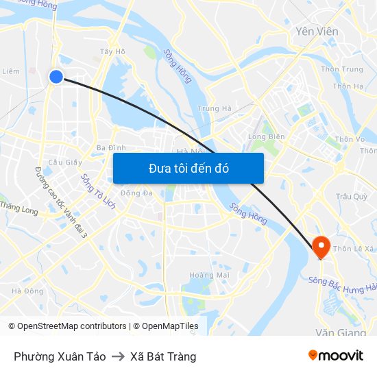 Phường Xuân Tảo to Xã Bát Tràng map