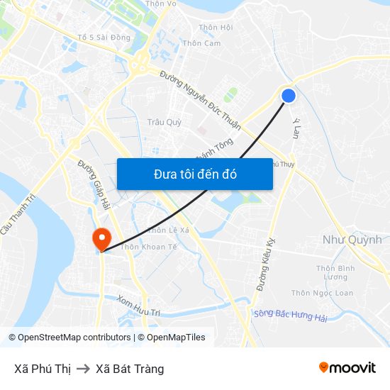 Xã Phú Thị to Xã Bát Tràng map