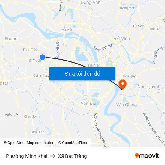 Phường Minh Khai to Xã Bát Tràng map