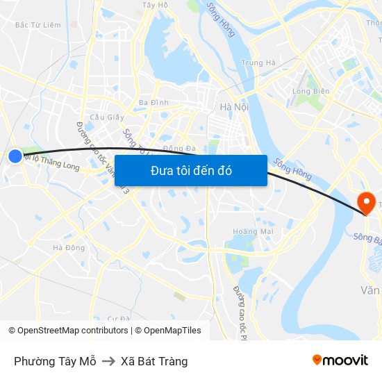 Phường Tây Mỗ to Xã Bát Tràng map